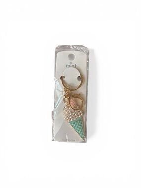 Mint Gold-Tone Ice Cream Cone Keychain with Mint Green and Pink Accents